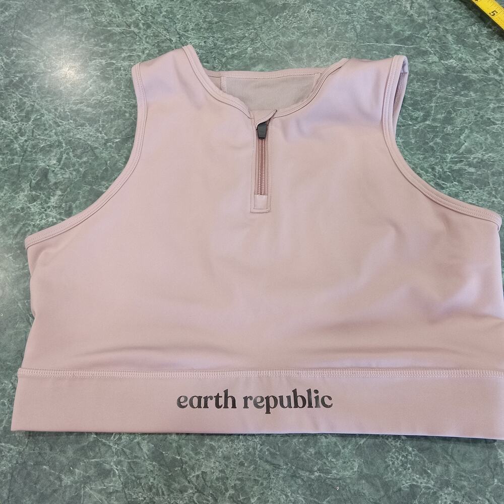 Earth Republic Axelle Sports Bra Size XL Mesh Blush Pink/Mauve Zip Top Unlined